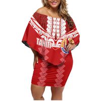 Custom Tahiti Football Polynesian Pattern Family Matching Off Shoulder Short Dress and Hawaiian Shirt