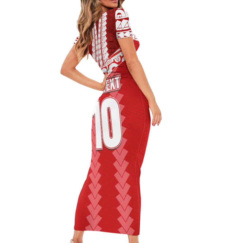 Custom Tahiti Football Polynesian Pattern Family Matching Short Sleeve Bodycon Dress and Hawaiian Shirt