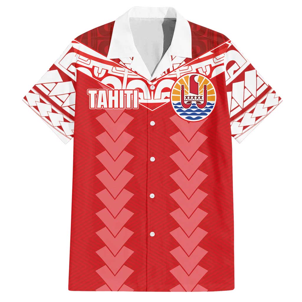 Custom Tahiti Football Polynesian Pattern Family Matching Tank Maxi Dress and Hawaiian Shirt LT03 Dad's Shirt - Short Sleeve Red - Polynesian Pride