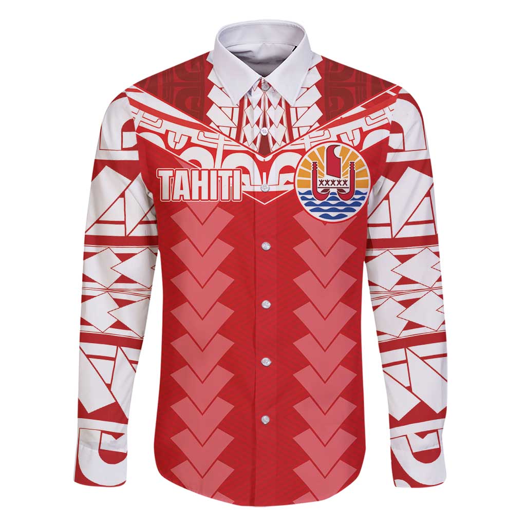Custom Tahiti Football Polynesian Pattern Family Matching Tank Maxi Dress and Hawaiian Shirt LT03 Dad's Shirt - Long Sleeve Red - Polynesian Pride