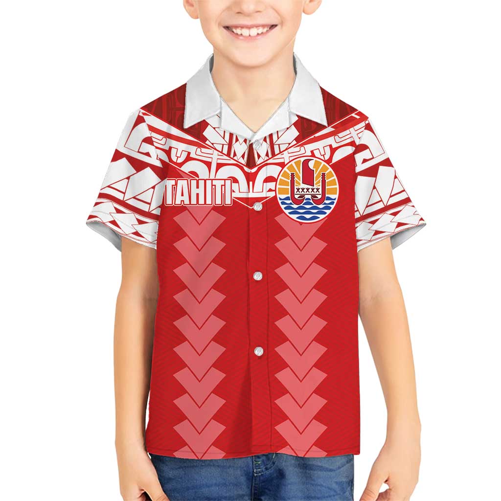 Custom Tahiti Football Polynesian Pattern Family Matching Tank Maxi Dress and Hawaiian Shirt LT03 Son's Shirt Red - Polynesian Pride