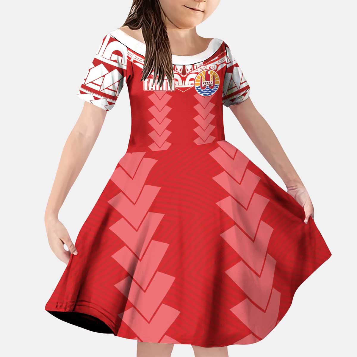 Custom Tahiti Football Polynesian Pattern Kid Short Sleeve Dress LT03 KID Red - Polynesian Pride