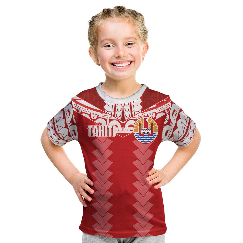 Custom Tahiti Football Polynesian Pattern Kid T Shirt LT03 Red - Polynesian Pride