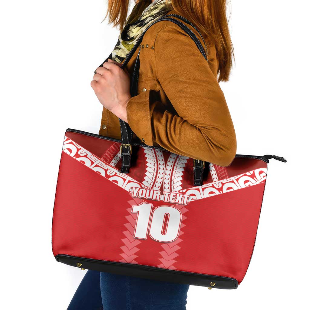 Custom Tahiti Football Polynesian Pattern Leather Tote Bag LT03 Red - Polynesian Pride