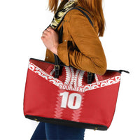 Custom Tahiti Football Polynesian Pattern Leather Tote Bag LT03 Red - Polynesian Pride