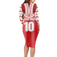 Custom Tahiti Football Polynesian Pattern Long Sleeve Bodycon Dress