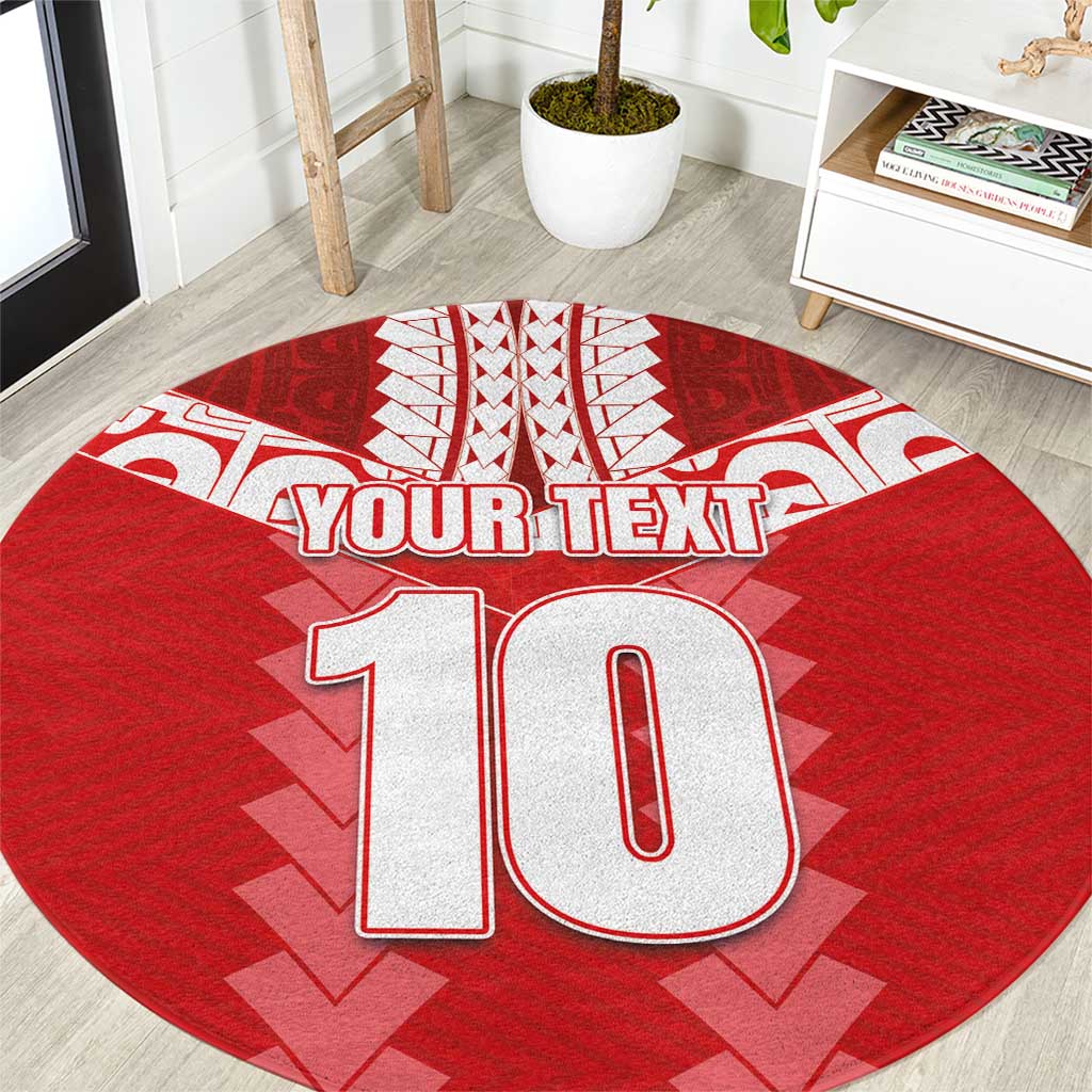 Custom Tahiti Football Polynesian Pattern Round Carpet LT03 Red - Polynesian Pride
