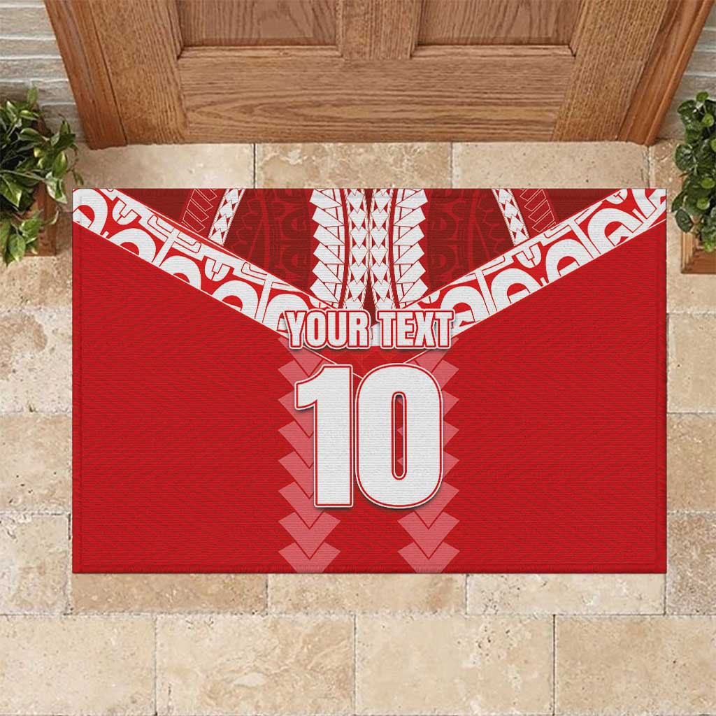 Custom Tahiti Football Polynesian Pattern Rubber Doormat LT03 Red - Polynesian Pride