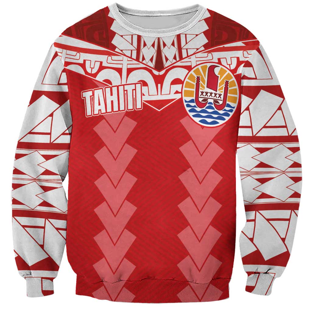 Custom Tahiti Football Polynesian Pattern Sweatshirt LT03 Unisex Red - Polynesian Pride