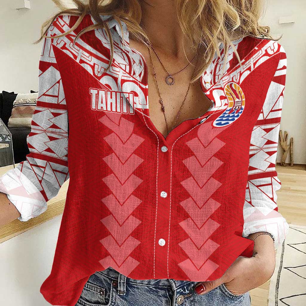 Custom Tahiti Football Polynesian Pattern Women Casual Shirt LT03 Female Red - Polynesian Pride