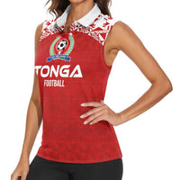 Custom Tonga Football Ngatu Tribal Tattoo Women Sleeveless Polo Shirt