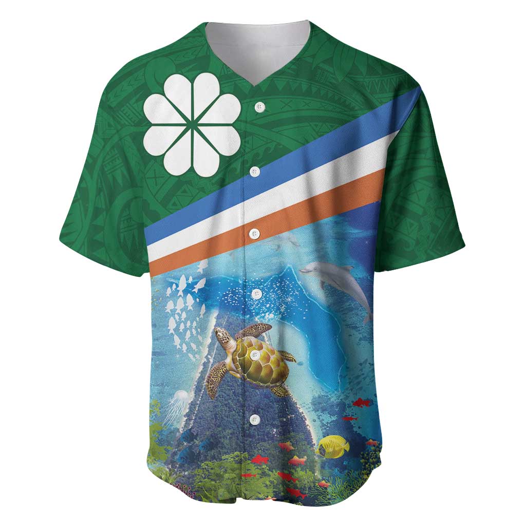 Marshall Islands Kwajalein Atoll Baseball Jersey Polynesian Pattern and Undersea Animals LT03 Blue - Polynesian Pride