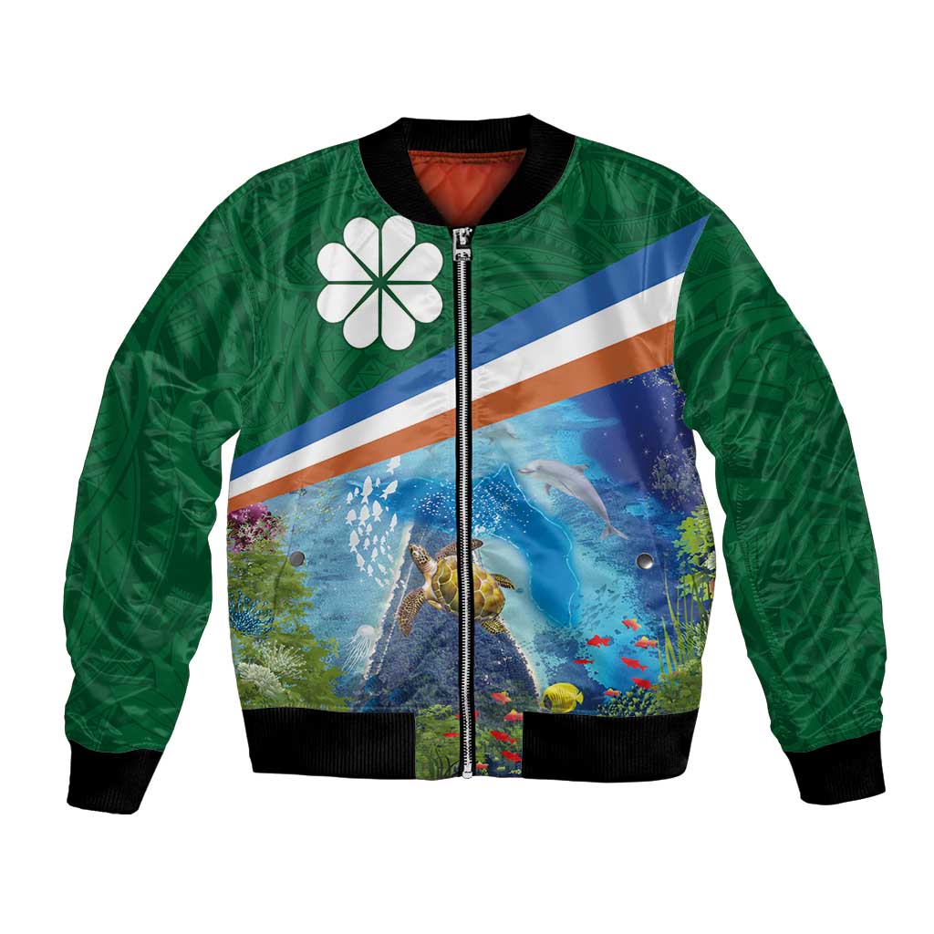 Marshall Islands Kwajalein Atoll Bomber Jacket Polynesian Pattern and Undersea Animals