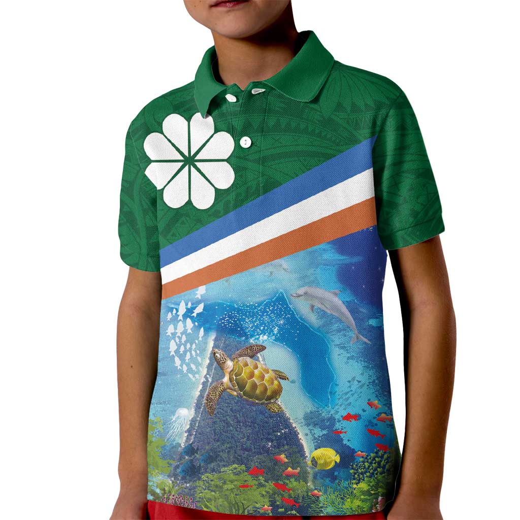 Marshall Islands Kwajalein Atoll Kid Polo Shirt Polynesian Pattern and Undersea Animals