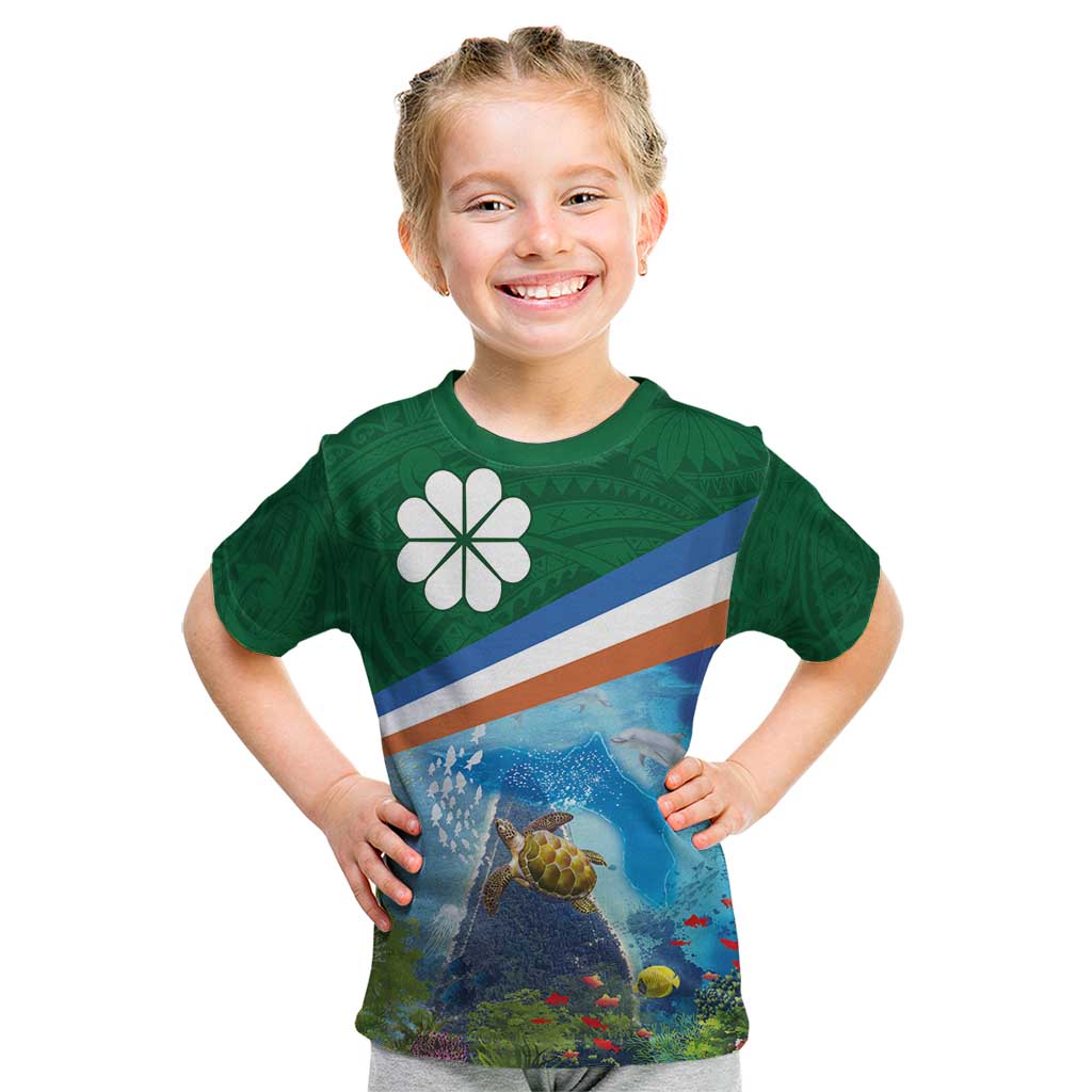 Marshall Islands Kwajalein Atoll Kid T Shirt Polynesian Pattern and Undersea Animals