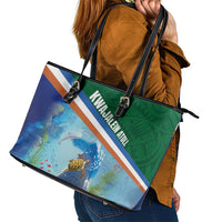 Marshall Islands Kwajalein Atoll Leather Tote Bag Polynesian Pattern and Undersea Animals LT03 - Polynesian Pride