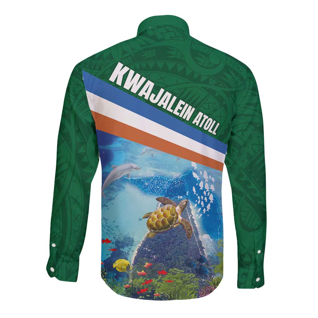 Marshall Islands Kwajalein Atoll Long Sleeve Button Shirt Polynesian Pattern and Undersea Animals LT03 - Polynesian Pride