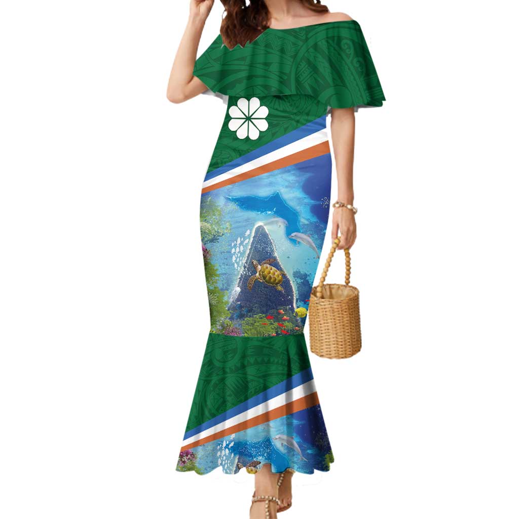 Marshall Islands Kwajalein Atoll Mermaid Dress Polynesian Pattern and Undersea Animals LT03 Women Blue - Polynesian Pride