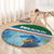 Marshall Islands Kwajalein Atoll Round Carpet Polynesian Pattern and Undersea Animals