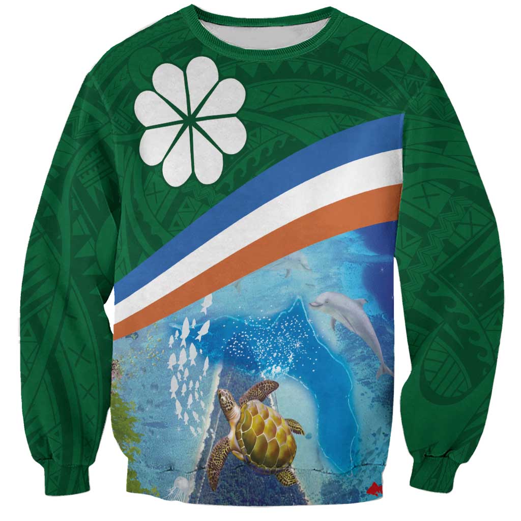 Marshall Islands Kwajalein Atoll Sweatshirt Polynesian Pattern and Undersea Animals LT03 Unisex Blue - Polynesian Pride