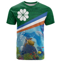 Marshall Islands Kwajalein Atoll T Shirt Polynesian Pattern and Undersea Animals LT03 Blue - Polynesian Pride