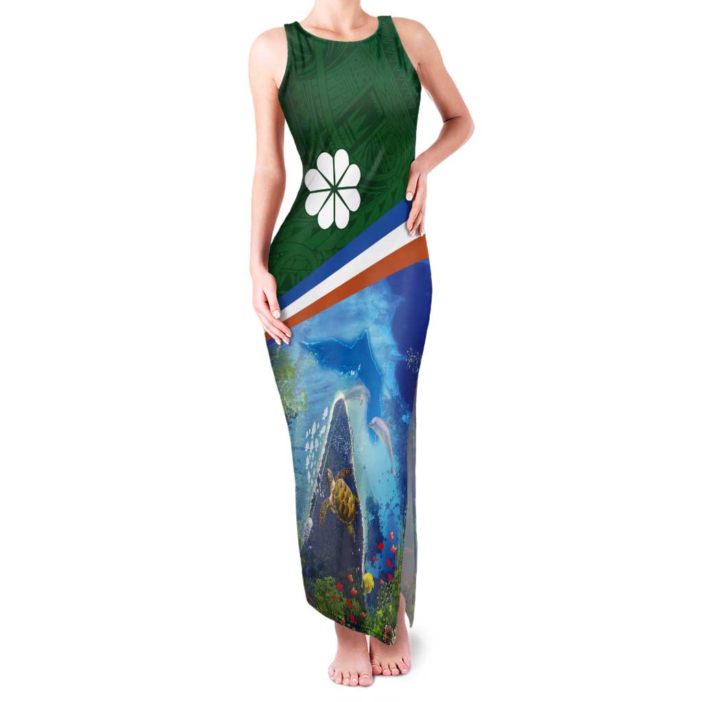 Marshall Islands Kwajalein Atoll Tank Maxi Dress Polynesian Pattern and Undersea Animals