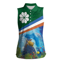Marshall Islands Kwajalein Atoll Women Sleeveless Polo Shirt Polynesian Pattern and Undersea Animals LT03 Female Blue - Polynesian Pride