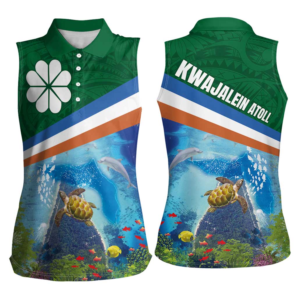 Marshall Islands Kwajalein Atoll Women Sleeveless Polo Shirt Polynesian Pattern and Undersea Animals LT03 - Polynesian Pride