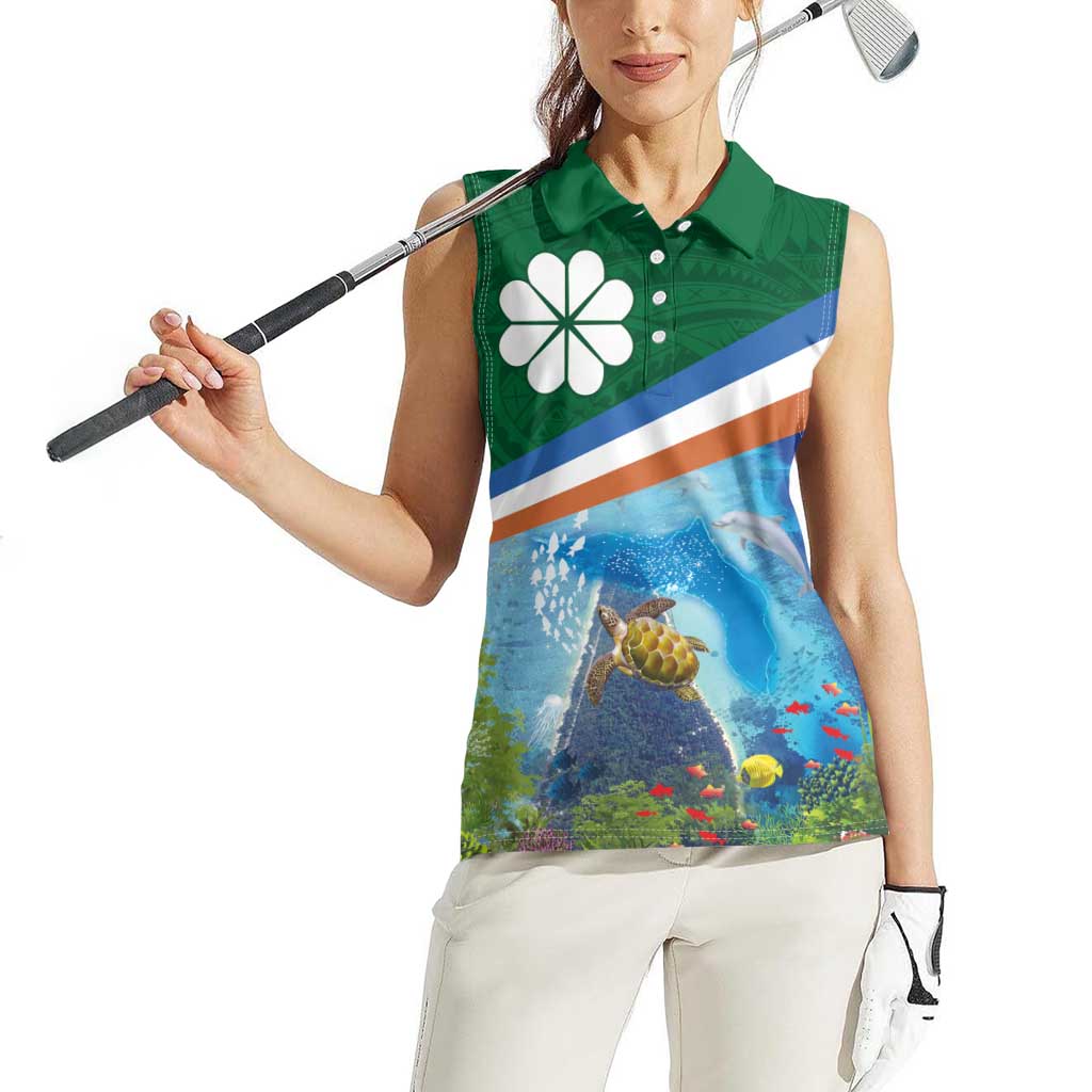 Marshall Islands Kwajalein Atoll Women Sleeveless Polo Shirt Polynesian Pattern and Undersea Animals LT03 - Polynesian Pride