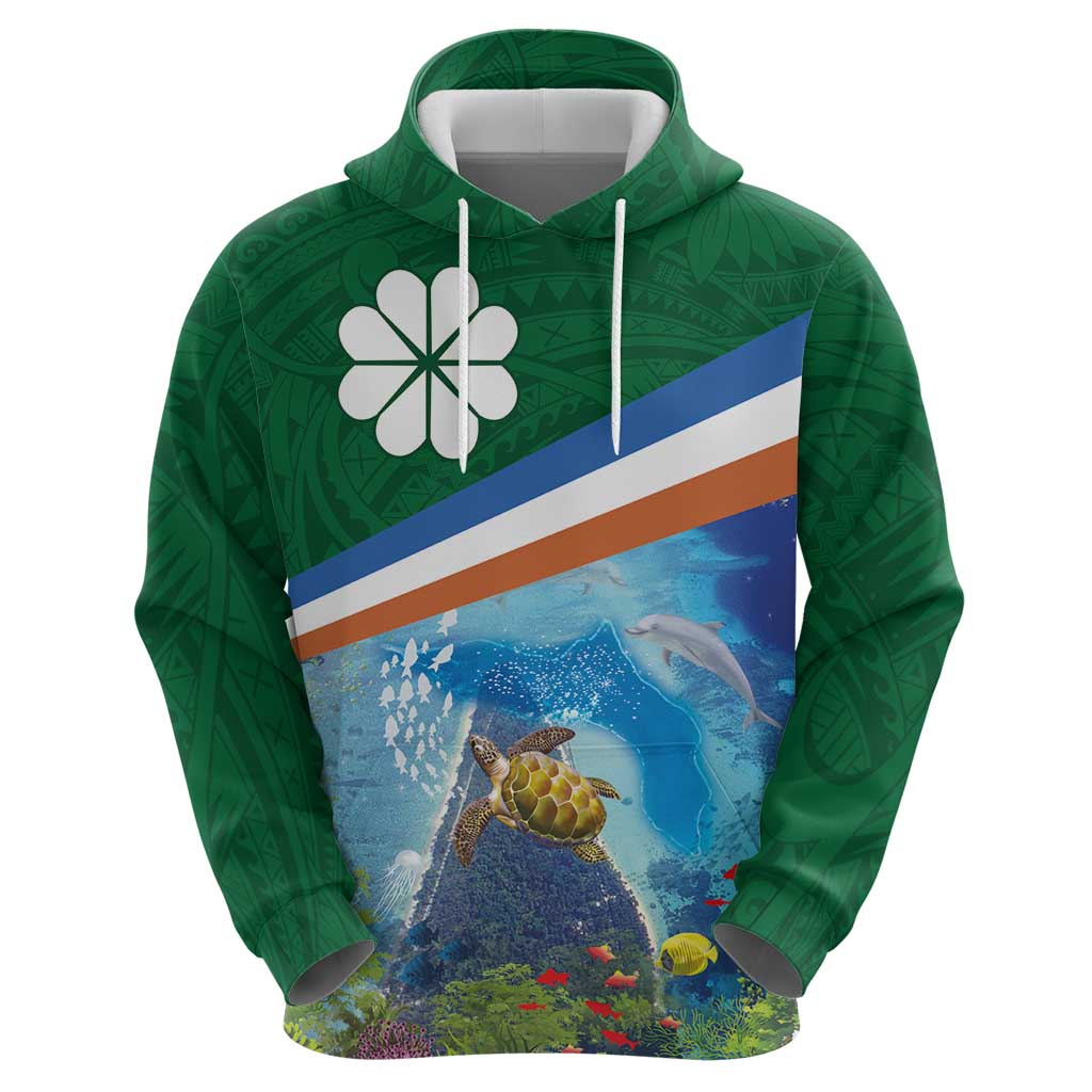 Marshall Islands Kwajalein Atoll Zip Hoodie Polynesian Pattern and Undersea Animals