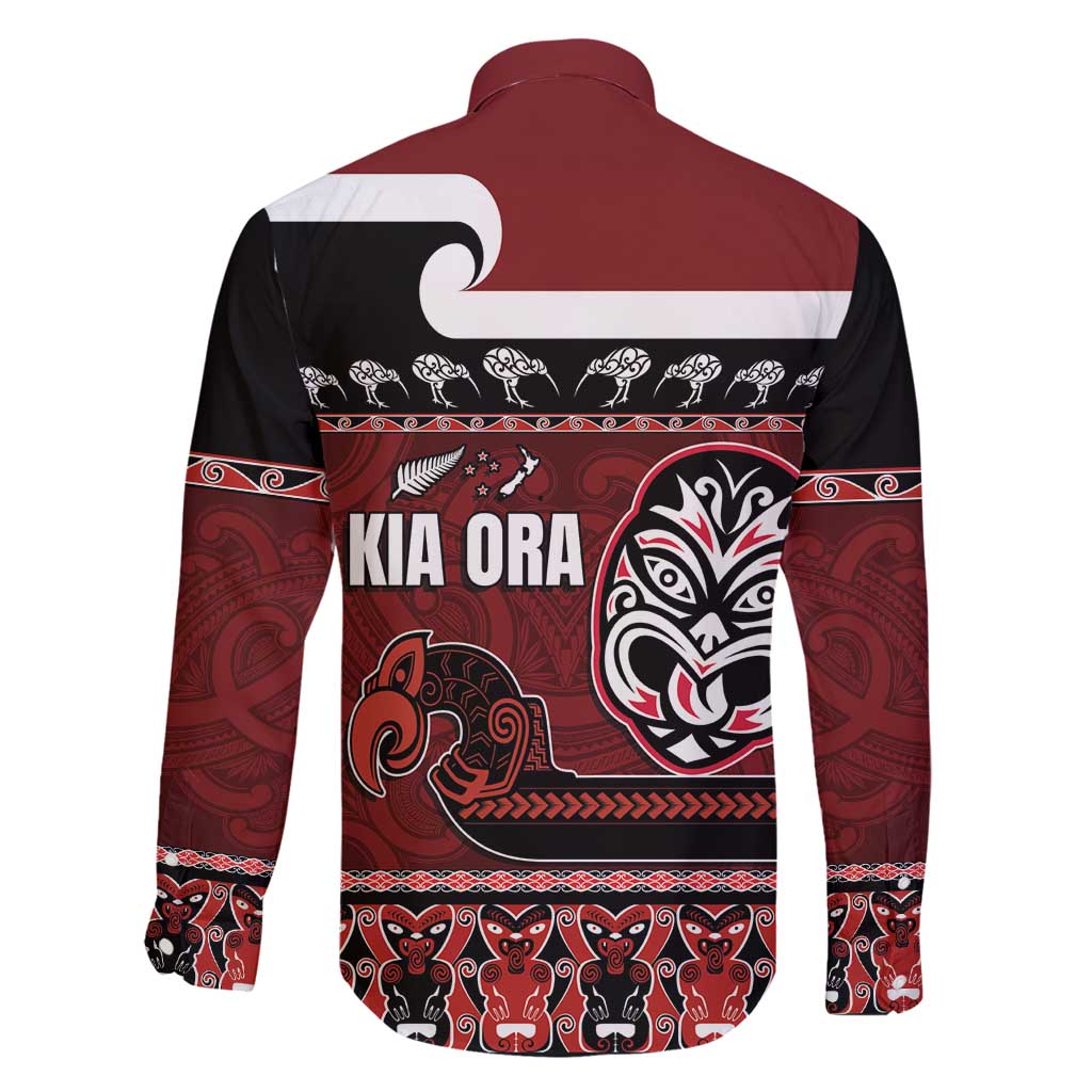 New Zealand Culture Family Matching Long Sleeve Bodycon Dress and Hawaiian Shirt Kia Ora Aotearoa Moko Tattoo Mask with Waka and Maori Art Pattern