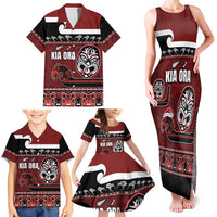 New Zealand Culture Family Matching Tank Maxi Dress and Hawaiian Shirt Kia Ora Aotearoa Moko Tattoo Mask with Waka and Maori Art Pattern