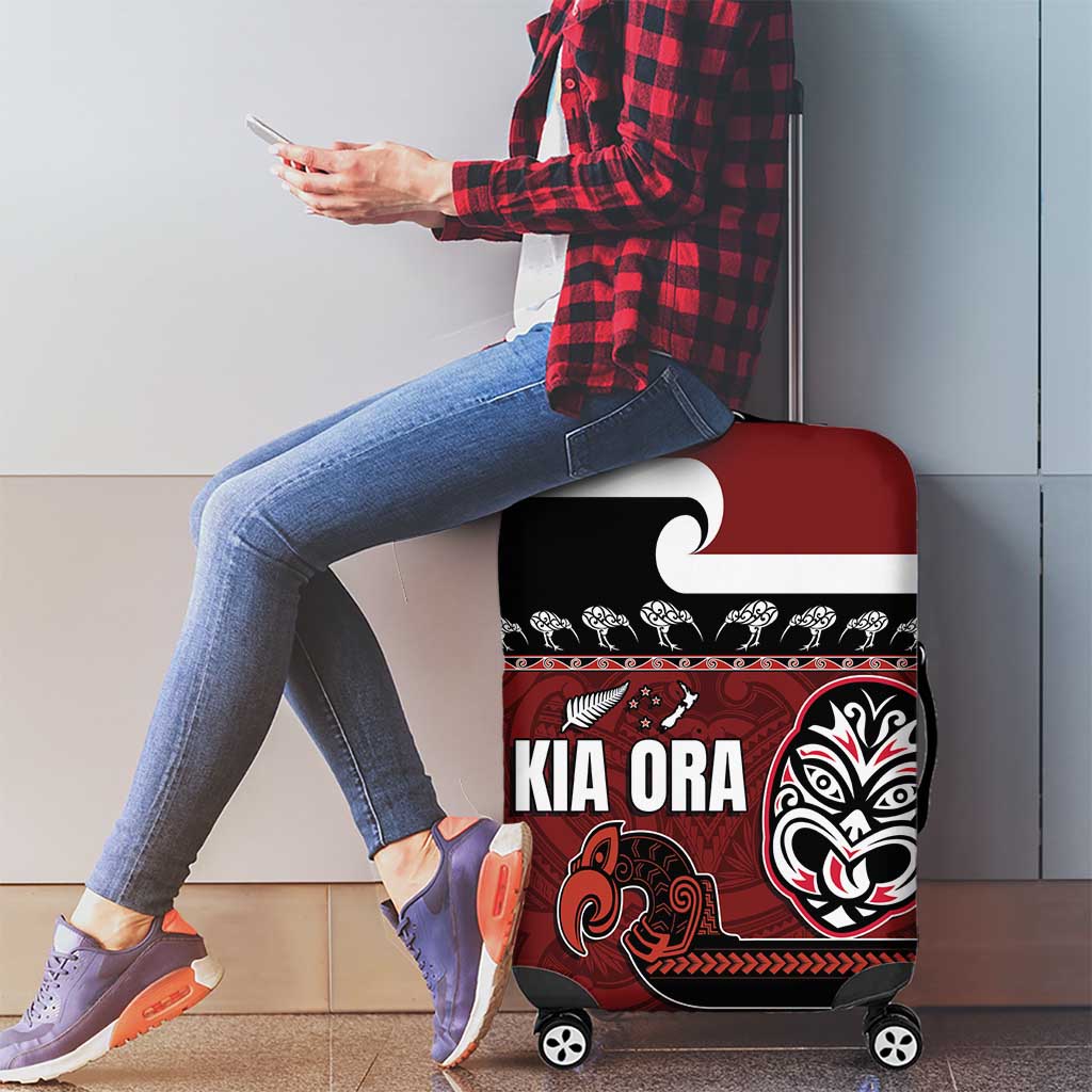 New Zealand Culture Luggage Cover Kia Ora Aotearoa Moko Tattoo Mask with Waka and Maori Art Pattern