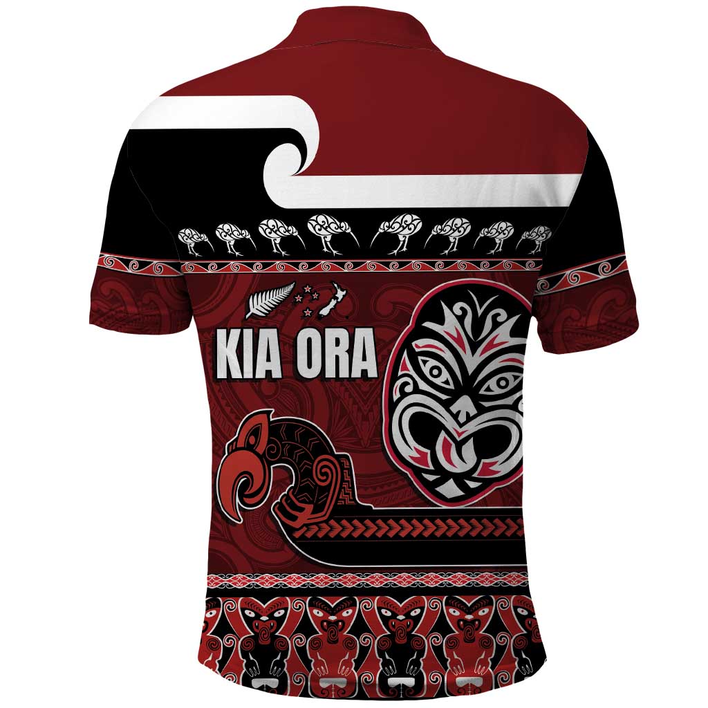 New Zealand Culture Polo Shirt Kia Ora Aotearoa Moko Tattoo Mask with Waka and Maori Art Pattern