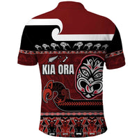 New Zealand Culture Polo Shirt Kia Ora Aotearoa Moko Tattoo Mask with Waka and Maori Art Pattern