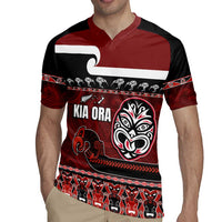 New Zealand Culture Rugby Jersey Kia Ora Aotearoa Moko Tattoo Mask with Waka and Maori Art Pattern