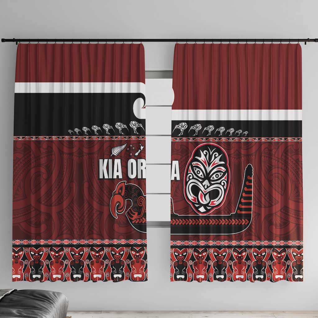 New Zealand Culture Window Curtain Kia Ora Aotearoa Moko Tattoo Mask with Waka and Maori Art Pattern