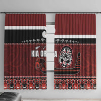 New Zealand Culture Window Curtain Kia Ora Aotearoa Moko Tattoo Mask with Waka and Maori Art Pattern