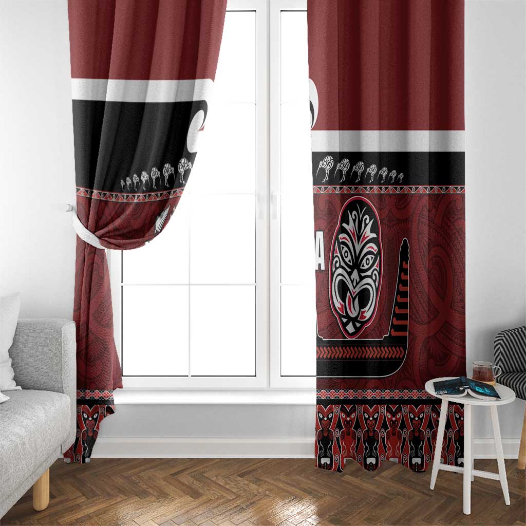 New Zealand Culture Window Curtain Kia Ora Aotearoa Moko Tattoo Mask with Waka and Maori Art Pattern