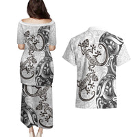 New Zealand Gecko Maori Art Tattoo Couples Matching Puletasi and Hawaiian Shirt White Color