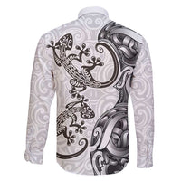 New Zealand Gecko Maori Art Tattoo Family Matching Mermaid Dress and Hawaiian Shirt White Color