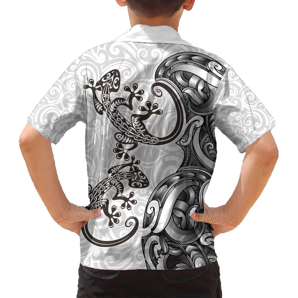 New Zealand Gecko Maori Art Tattoo Family Matching Summer Maxi Dress and Hawaiian Shirt White Color