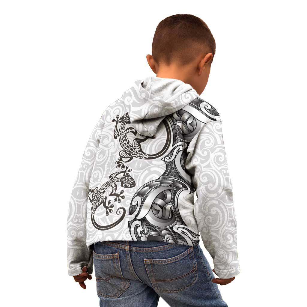 New Zealand Gecko Maori Art Tattoo Kid Hoodie White Color
