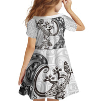 New Zealand Gecko Maori Art Tattoo Kid Short Sleeve Dress White Color LT03 - Polynesian Pride