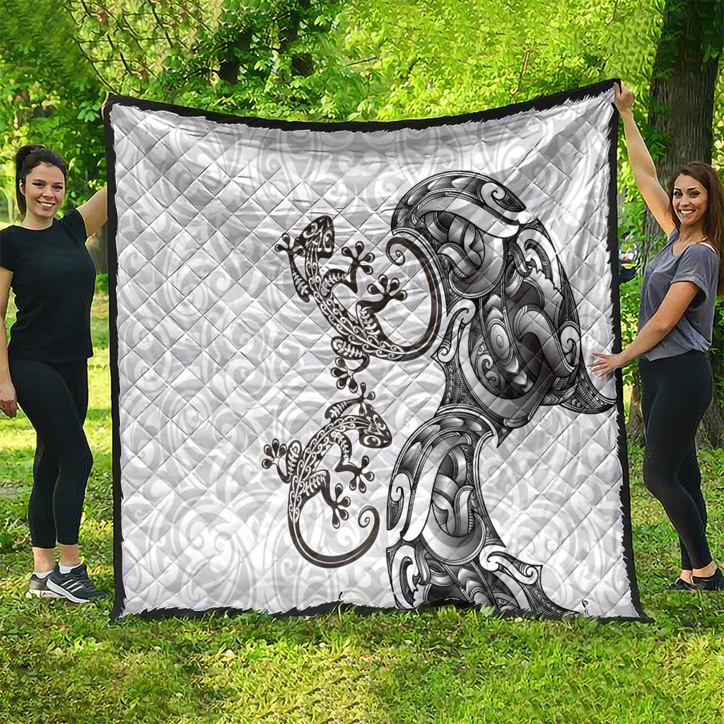 New Zealand Gecko Maori Art Tattoo Quilt White Color LT03 - Polynesian Pride