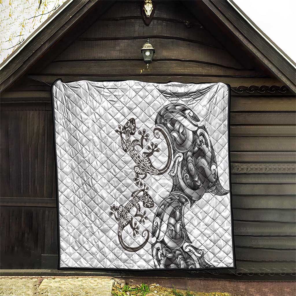 New Zealand Gecko Maori Art Tattoo Quilt White Color LT03 - Polynesian Pride