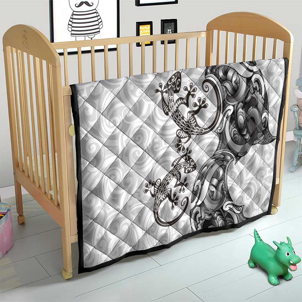 New Zealand Gecko Maori Art Tattoo Quilt White Color LT03 - Polynesian Pride