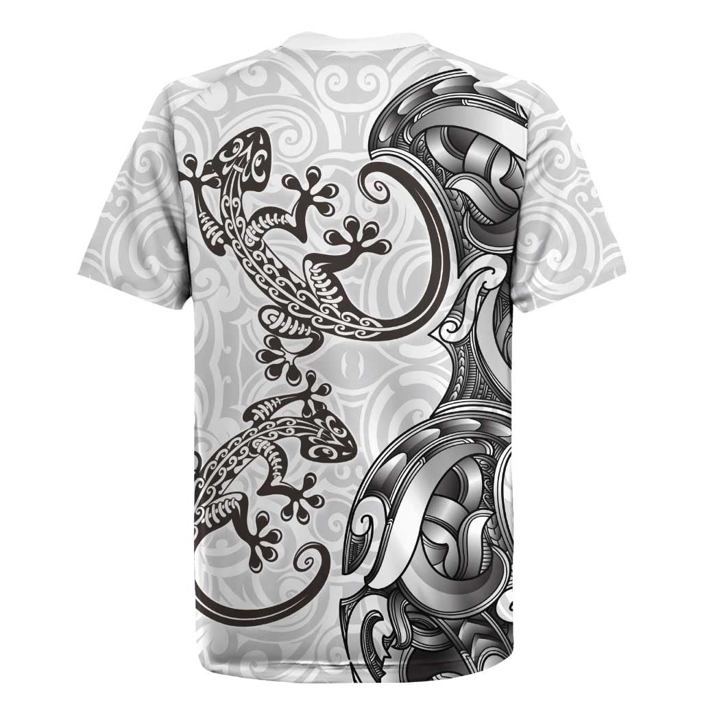 New Zealand Gecko Maori Art Tattoo Rugby Jersey White Color LT03 - Polynesian Pride