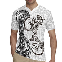 New Zealand Gecko Maori Art Tattoo Rugby Jersey White Color LT03 - Polynesian Pride