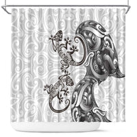 New Zealand Gecko Maori Art Tattoo Shower Curtain White Color LT03 White - Polynesian Pride